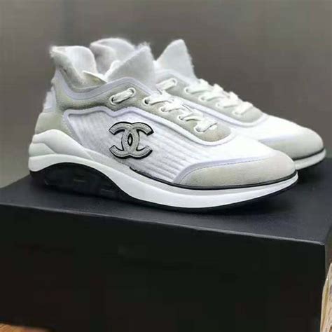 chanel calfskin womens logo sneakers|gray chanel sneakers.